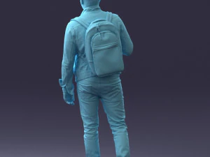 000149 Casual Man in Denim Outfit with Backpack 0711 3D Model