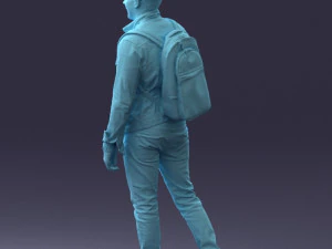 000149 Casual Man in Denim Outfit with Backpack 0711 3D Model