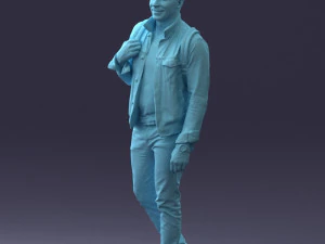 000149 Casual Man in Denim Outfit with Backpack 0711 3D Model