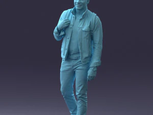 000149 Casual Man in Denim Outfit with Backpack 0711 3D Model