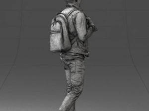 000149 Casual Man in Denim Outfit with Backpack 0711 3D Model