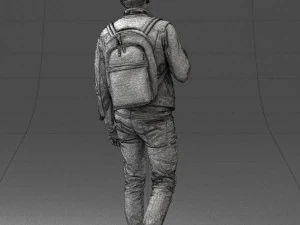 000149 Casual Man in Denim Outfit with Backpack 0711 3D Model