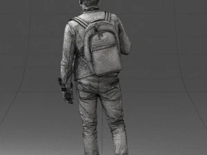 000149 Casual Man in Denim Outfit with Backpack 0711 3D Model