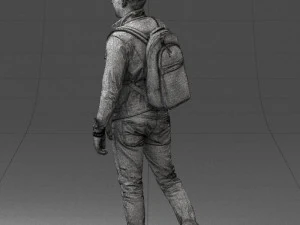000149 Casual Man in Denim Outfit with Backpack 0711 3D Model