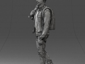 000149 Casual Man in Denim Outfit with Backpack 0711 3D Model