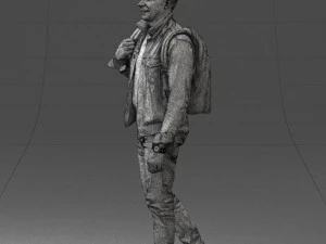 000149 Casual Man in Denim Outfit with Backpack 0711 3D Model