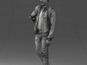 000149 Casual Man in Denim Outfit with Backpack 0711 3D Model