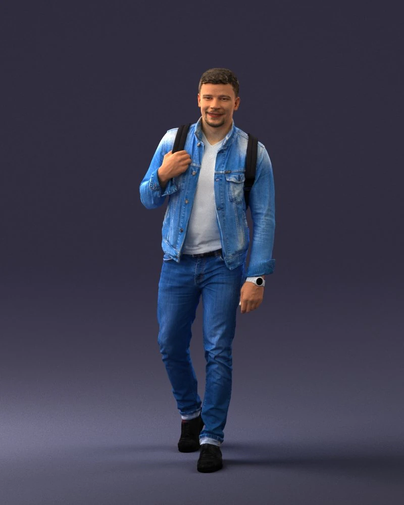 000149 Casual Man in Denim Outfit with Backpack 0711 3dp 3D Print Model .c4d .max .obj .3ds .fbx .stl .blend