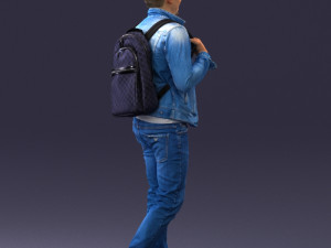 000149 Casual Man in Denim Outfit with Backpack 0711 3dp 3Dプリントモデル