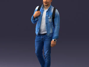 000149 Casual Man in Denim Outfit with Backpack 0711 3dp 3D Print Model