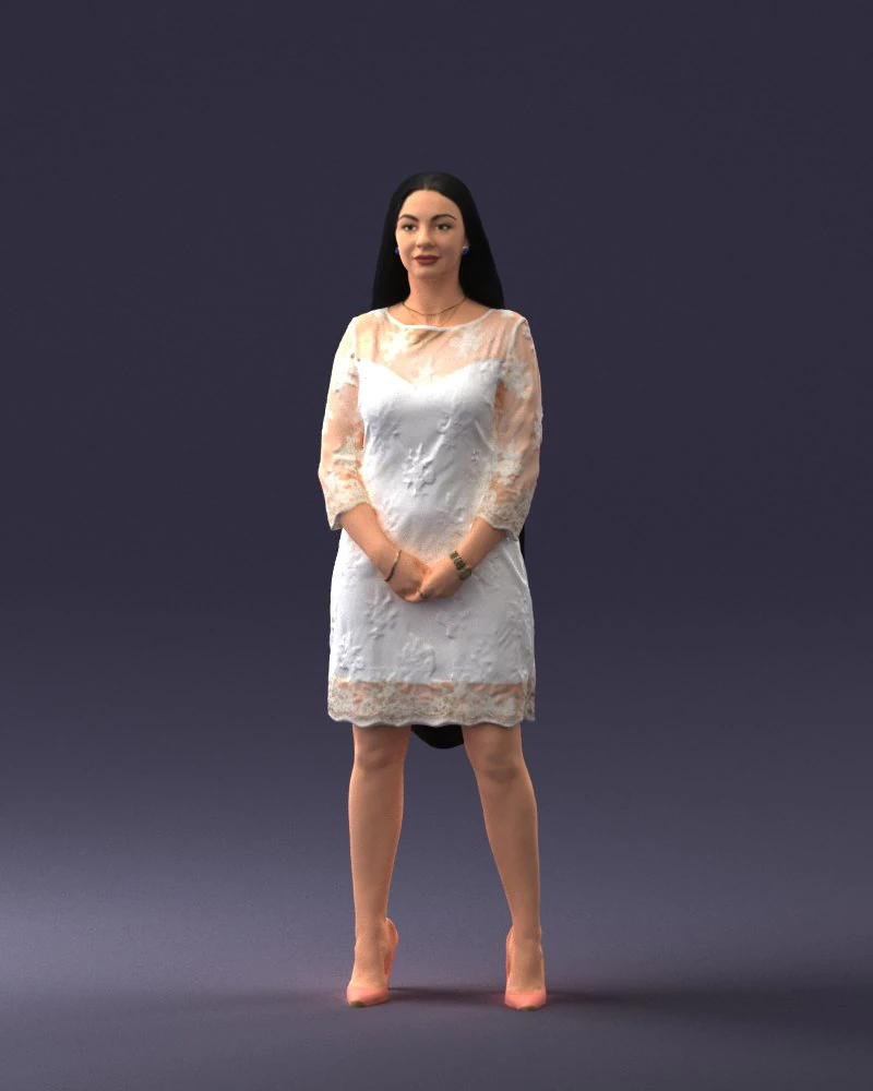 000150 Woman in Elegant White Dress 0714 3D Model .c4d .max .obj .3ds .fbx .stl .blend 