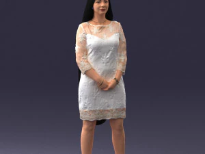 000150 Woman in Elegant White Dress 0714 3D Model