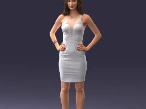000151 Elegant Woman in White Dress Stylish Standing Pose 0714 3D Model