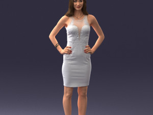 000151 Elegant Woman in White Dress Stylish Standing Pose 0714 3D मॉडल