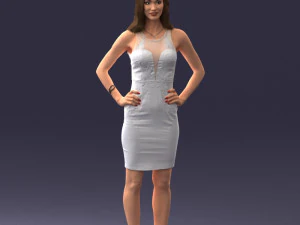 000151 Elegant Woman in White Dress Stylish Standing Pose 0714 3D Model