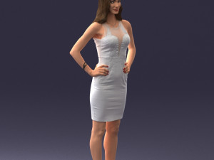 000151 Elegant Woman in White Dress Stylish Standing Pose 0714 3D मॉडल
