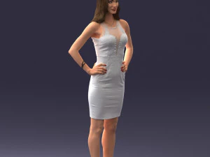 000151 Elegant Woman in White Dress Stylish Standing Pose 0714 3D Model