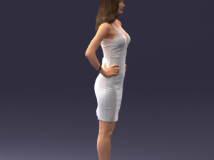 000151 Elegant Woman in White Dress Stylish Standing Pose 0714 3D मॉडल