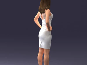 000151 Elegant Woman in White Dress Stylish Standing Pose 0714 3D Model