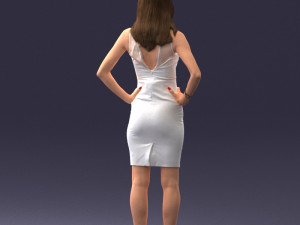000151 Elegant Woman in White Dress Stylish Standing Pose 0714 3D मॉडल