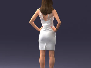 000151 Elegant Woman in White Dress Stylish Standing Pose 0714 3D Model