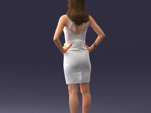 000151 Elegant Woman in White Dress Stylish Standing Pose 0714 3D मॉडल