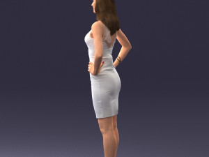 000151 Elegant Woman in White Dress Stylish Standing Pose 0714 3D मॉडल
