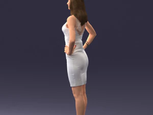 000151 Elegant Woman in White Dress Stylish Standing Pose 0714 3D Model