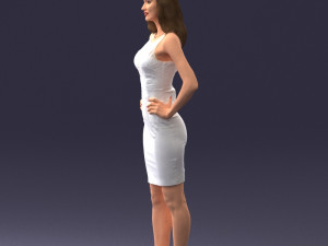 000151 Elegant Woman in White Dress Stylish Standing Pose 0714 3D मॉडल
