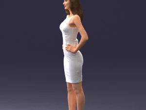 000151 Elegant Woman in White Dress Stylish Standing Pose 0714 3D Model