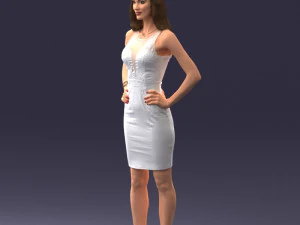 000151 Elegant Woman in White Dress Stylish Standing Pose 0714 3D Model