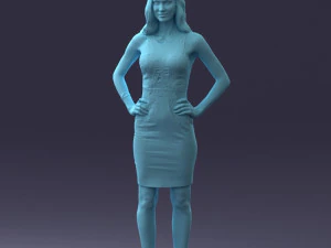 000151 Elegant Woman in White Dress Stylish Standing Pose 0714 3D Model