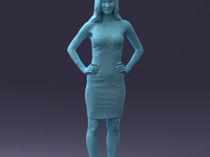 000151 Elegant Woman in White Dress Stylish Standing Pose 0714 3D मॉडल