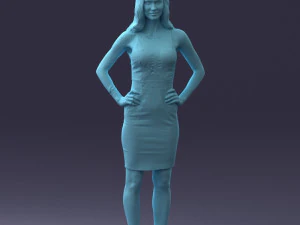 000151 Elegant Woman in White Dress Stylish Standing Pose 0714 3D Model