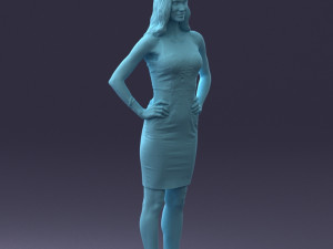 000151 Elegant Woman in White Dress Stylish Standing Pose 0714 3D मॉडल