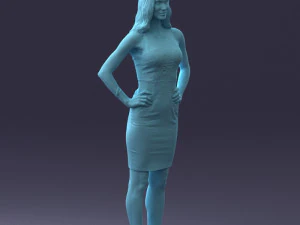 000151 Elegant Woman in White Dress Stylish Standing Pose 0714 3D Model