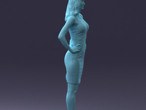 000151 Elegant Woman in White Dress Stylish Standing Pose 0714 3D मॉडल