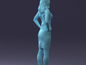000151 Elegant Woman in White Dress Stylish Standing Pose 0714 3D मॉडल