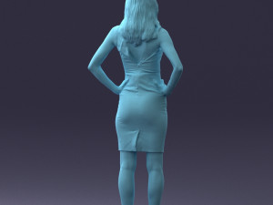 000151 Elegant Woman in White Dress Stylish Standing Pose 0714 3D मॉडल
