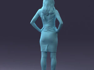 000151 Elegant Woman in White Dress Stylish Standing Pose 0714 3D Model