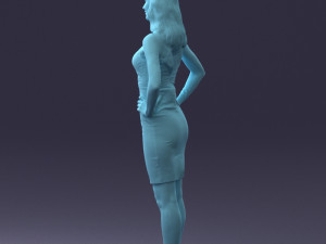 000151 Elegant Woman in White Dress Stylish Standing Pose 0714 3D मॉडल