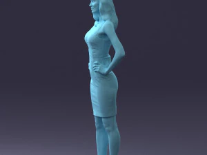 000151 Elegant Woman in White Dress Stylish Standing Pose 0714 3D Model