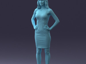 000151 Elegant Woman in White Dress Stylish Standing Pose 0714 3D मॉडल
