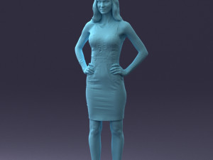 000151 Elegant Woman in White Dress Stylish Standing Pose 0714 3D मॉडल