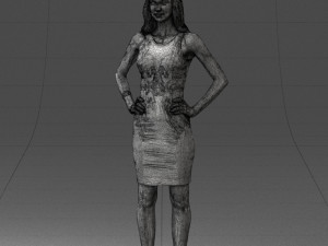 000151 Elegant Woman in White Dress Stylish Standing Pose 0714 3D मॉडल