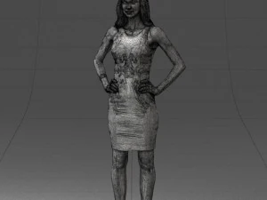 000151 Elegant Woman in White Dress Stylish Standing Pose 0714 3D Model