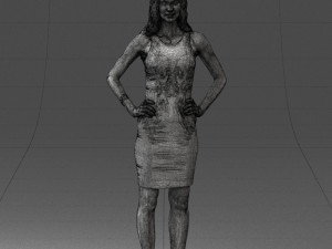 000151 Elegant Woman in White Dress Stylish Standing Pose 0714 3D मॉडल