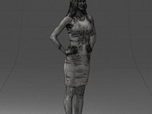 000151 Elegant Woman in White Dress Stylish Standing Pose 0714 3D मॉडल