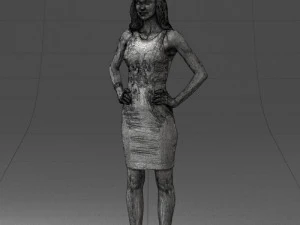000151 Elegant Woman in White Dress Stylish Standing Pose 0714 3D Model