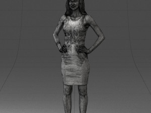 000151 Elegant Woman in White Dress Stylish Standing Pose 0714 3D मॉडल